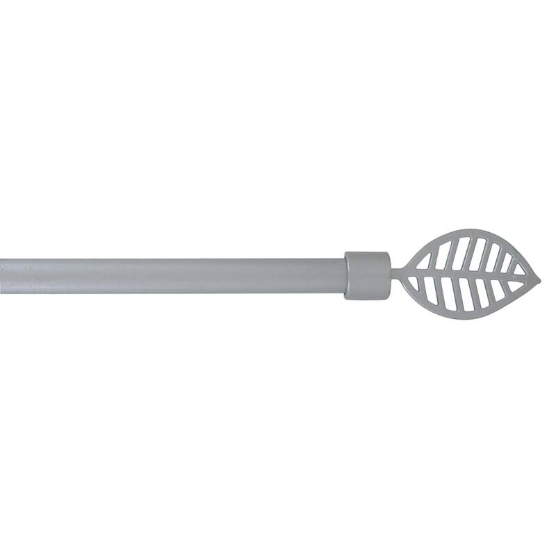 Adjustable Single Curtain Rod 50"-82" with Leaf Finials and Brackets, Available in Taupe, Gray, or Black - 50" to 82" L x 5/8" D