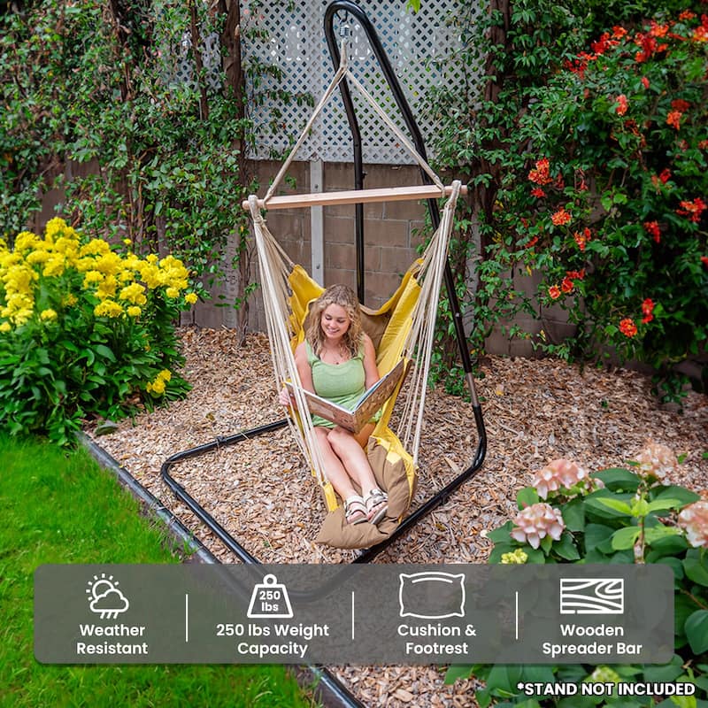 Sereno Hammock Chair Hanging Porch Swing Indoor Outdoor Lounger for Bedroom & Patio - 78 x 47 in