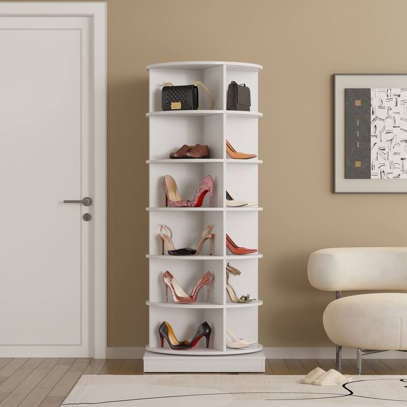 Spinning Shoe Display Cabinet, 6-Tier Rotating Shoe Rack Tower Organizer for Home Office Saves Space and Keeps Tidy