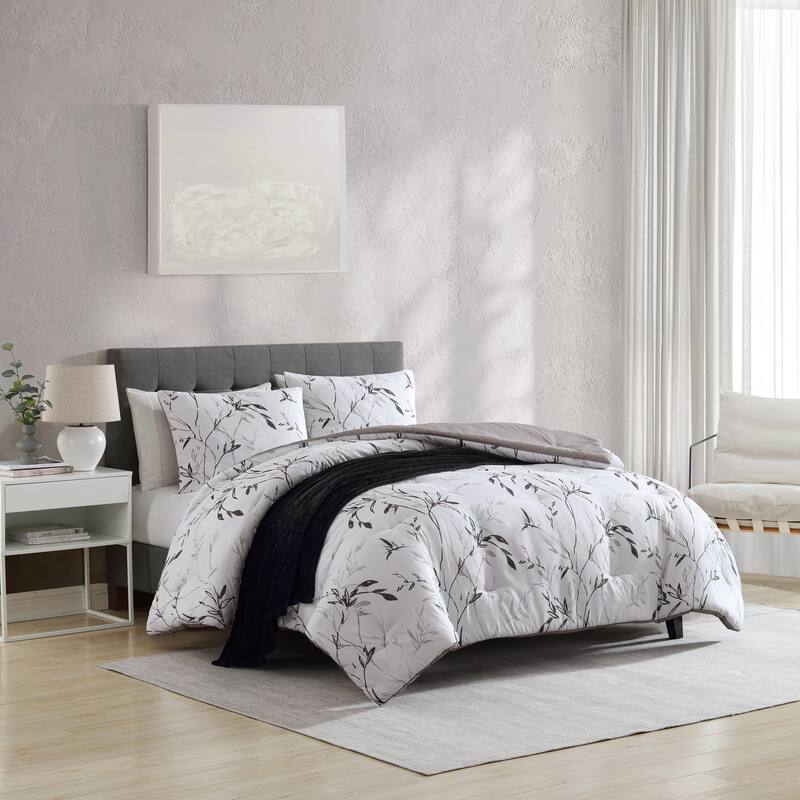 Kenneth Cole Ink Wash Vine Reversible Comforter Bonus Set - Charcoal - Twin