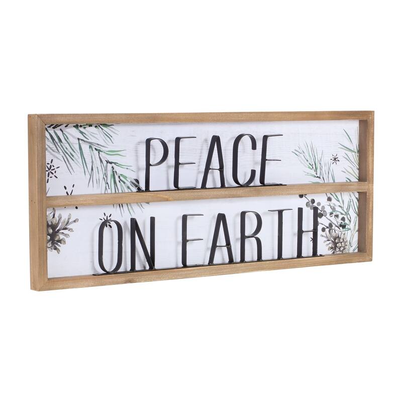 Set of 2 "Peace on Earth" Christmas Wall Signs 23.5"