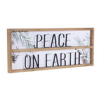 Set of 2 "Peace on Earth" Christmas Wall Signs 23.5"