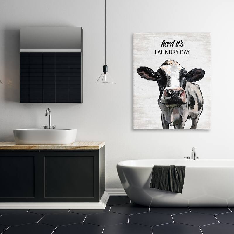 Stupell Herd It's Laundry Day Cow Canvas Wall Art Design By Lettered and Lined