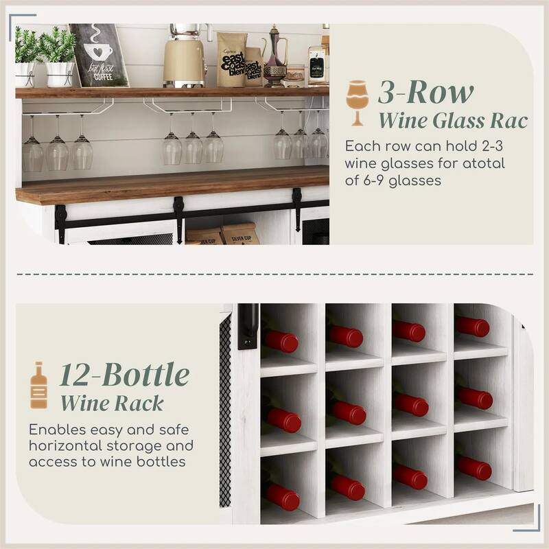 Kitchen Cabinet Coffee Bar Farmhouse Wine Cabinet in White