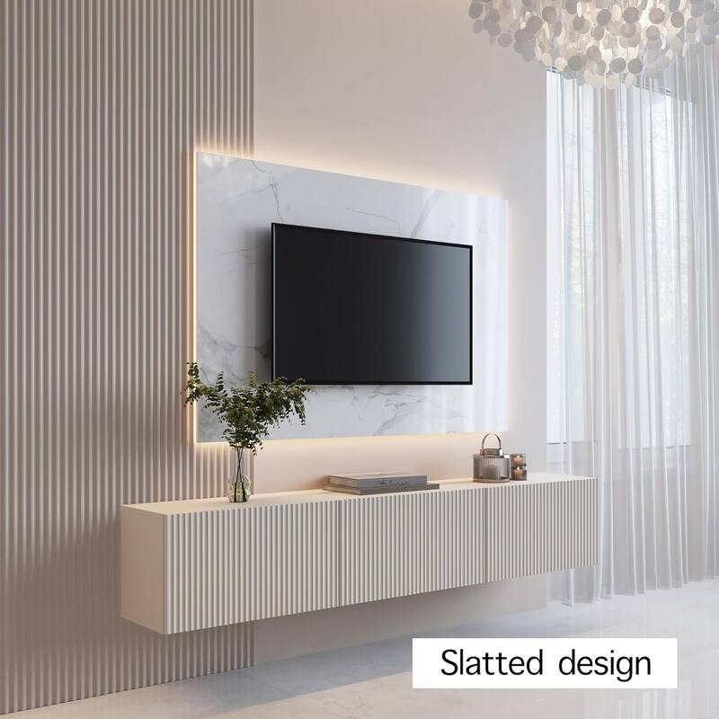 Living Skog Camelia White 59 in. Floating TV Stand Fits TV's up to 65 in. with Wall Mount Feature