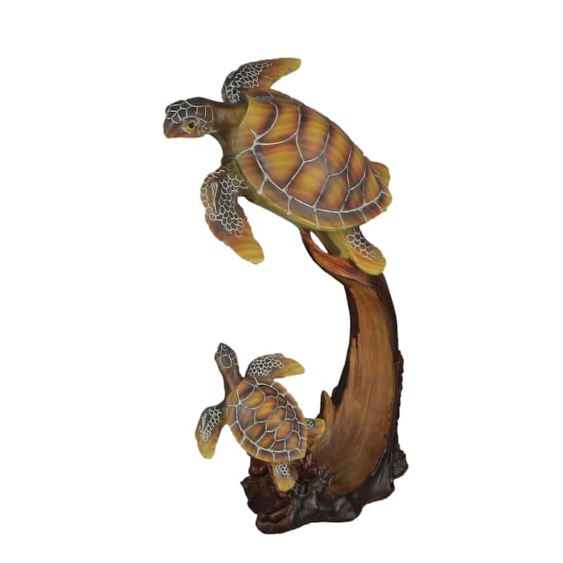 Sea Turtle Family Sculpture Home Decor Statue Desk Shelf Coastal Resin - 9 X 7 X 4 inches