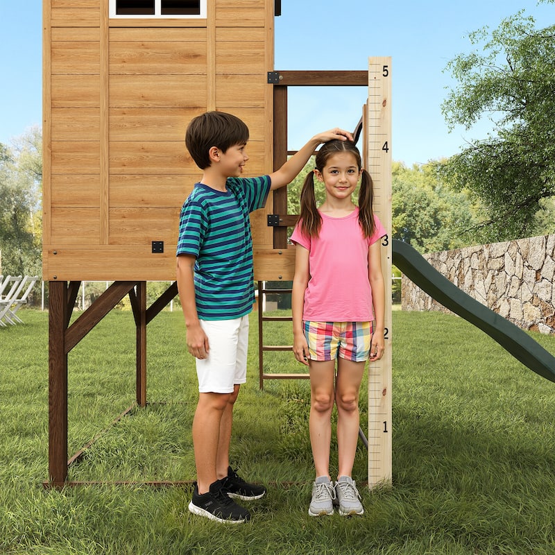 9-in-1 Wooden Playhouse with Slide & Sandbox