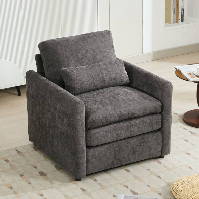 Upholstered Armchair Oversized Comfy Cloud Sofa Double Cushion Single Sofa Plush Cushion Armchair for Living Room - Grey