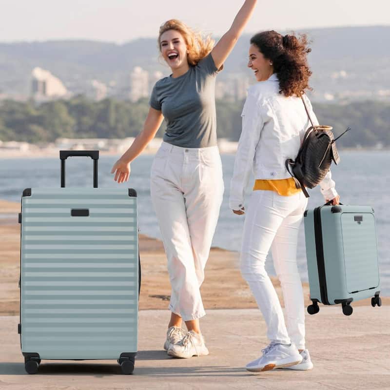 5 Piece ABS Hardside Lightweight Expandable Carry on Suitcase with Spinner Wheels TSA Lock USB Port Cup Holder and Toiletry Bag