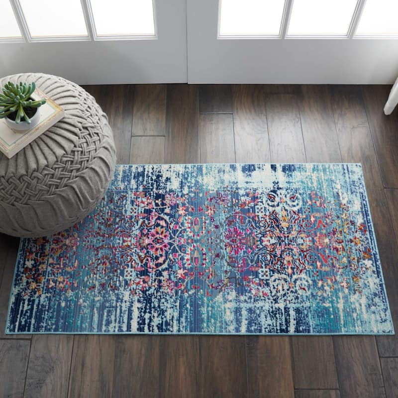 Nourison Vintage Kashan Distressed Medallion Area Rug - 2' x 4' - Blue/Multi - Runner/Rectangle