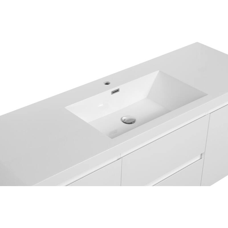 ABRUZZO 60" Floating Bathroom Vanity with Integrated Resin Top Basin 2 Cabinets 2 Soft Close Drawers Full Assembly