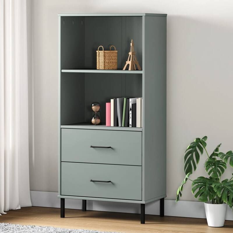 vidaXL Bookshelf Book Cabinet with 2 Drawers Storage Cabinet OSLO Solid Wood - 23.6" x 13.8" x 50.6"
