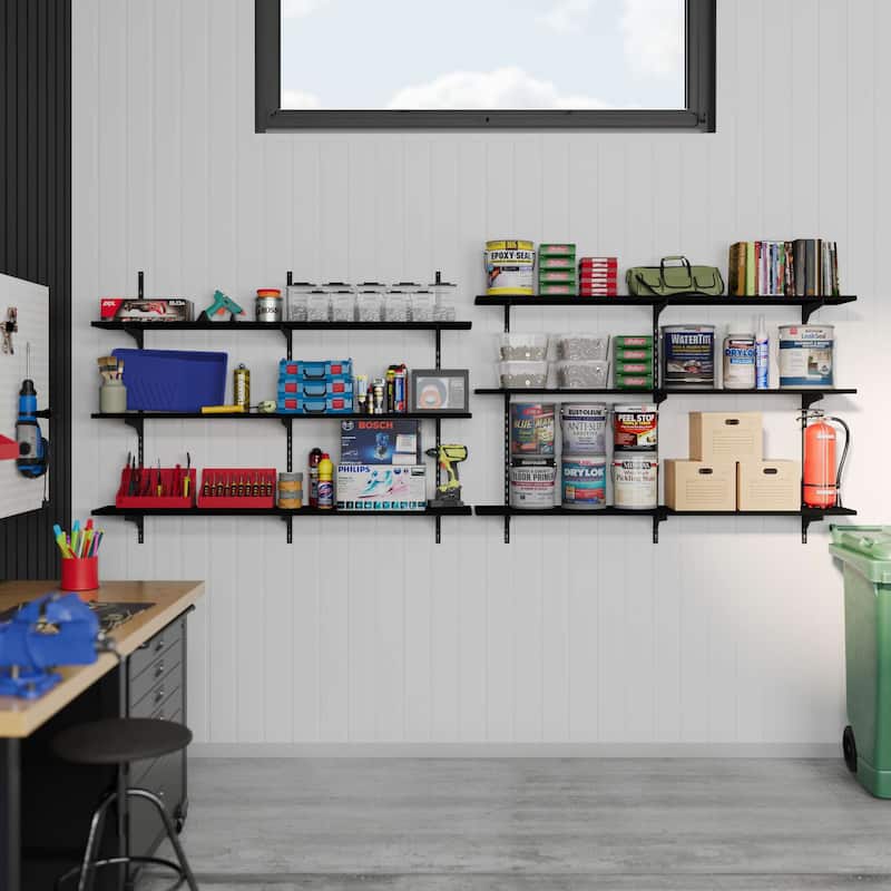 Wallniture Turin 48" Black Floating Wall Shelf with Adjustable Brackets, Hanging Shelves, Wall Mounted, Boho Decor, Tier Options