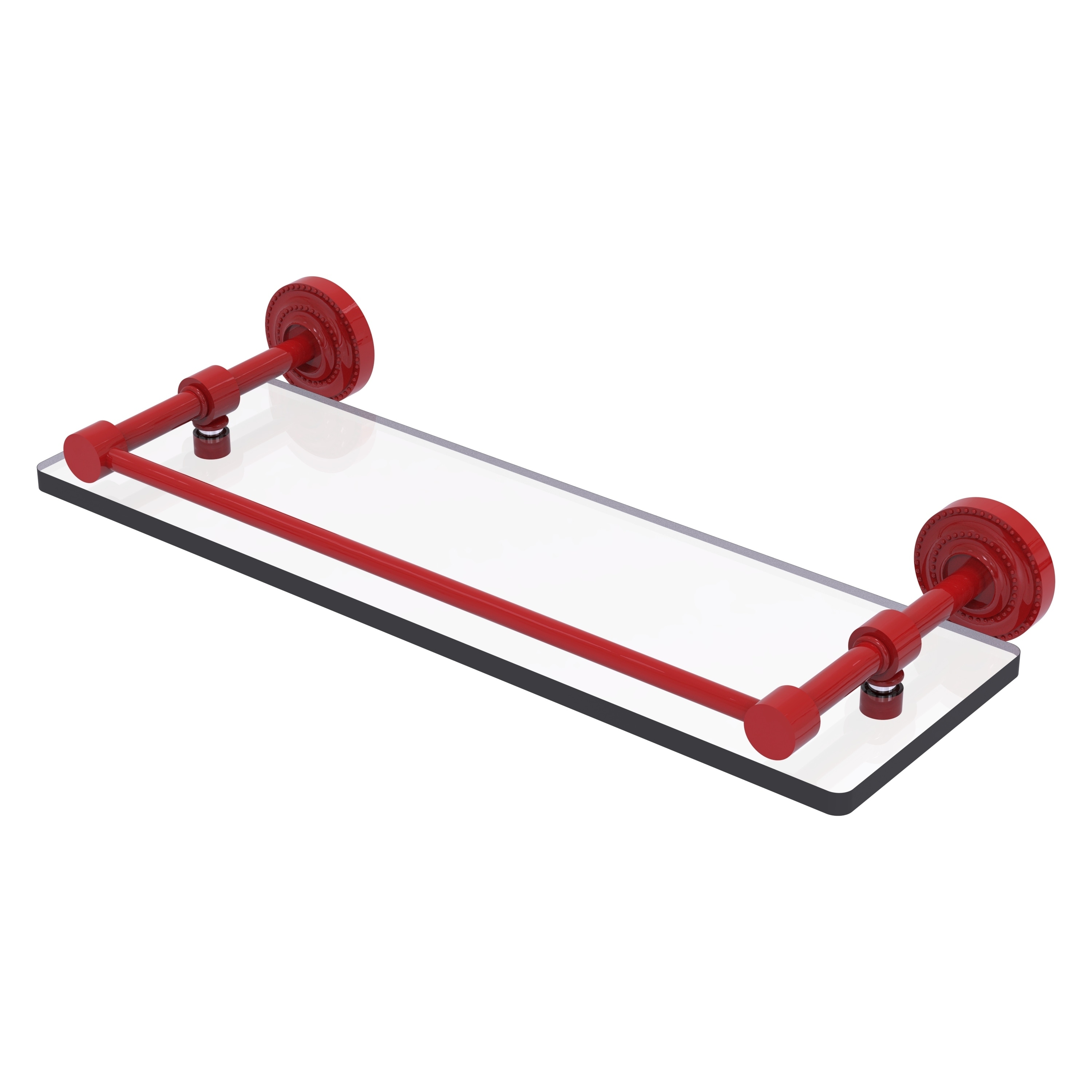 Dottingham 16 in. L x 8 in. H x 5 in. W 2-Tier Clear Glass Bathroom Shelf with Gallery Rail in Polished Nickel Dottingham 16 in. L x 8 in. H x 5 in. W 2-Tier Clear Glass Bathroom Shelf with Gallery Rail in Polished Nickel