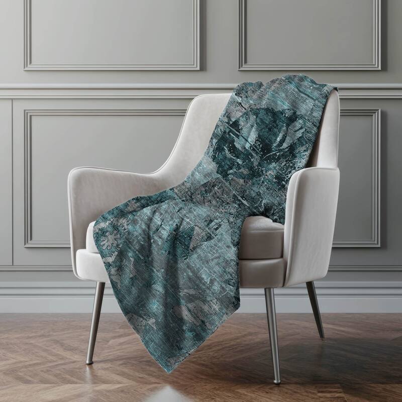 Premium Machine Washable Modern Floral Sherpa Throw Blanket - Teal - 4'2" x 5'10"