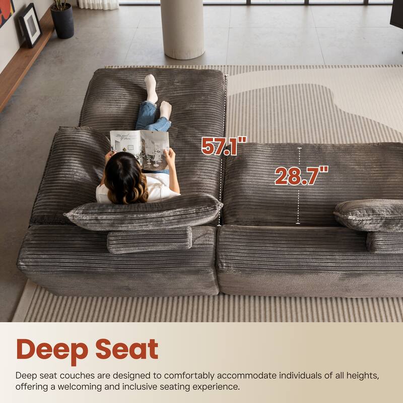 OVIOS L-Shaped Sofa with Dual-Tone Stripe Fabric​