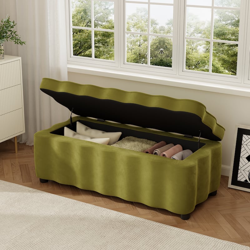 Christopher Knight Home - Milan Modern Velvet Storage Ottoman with Scalloped Design