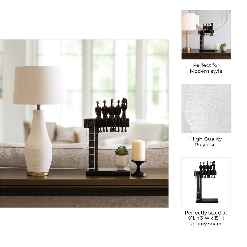 Decorative Abstract Figures on Ledge with Ladder - 15", Bronze & Black - 9" x 3" x 15"