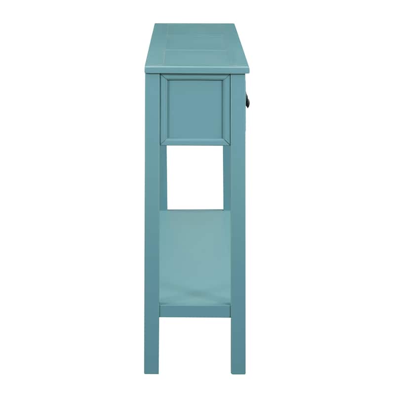 Entryway Console Table with 2 Different Size Drawers, 60" Long Solid Wood Sofa Table, Bottom Shelf and Wide Desktop