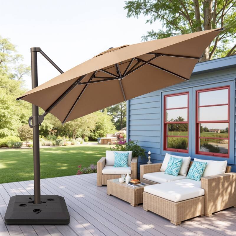 13 ft x 10 ft Outdoor Aluminum Patio Cantilever Offset Umbrella with Base - Tan