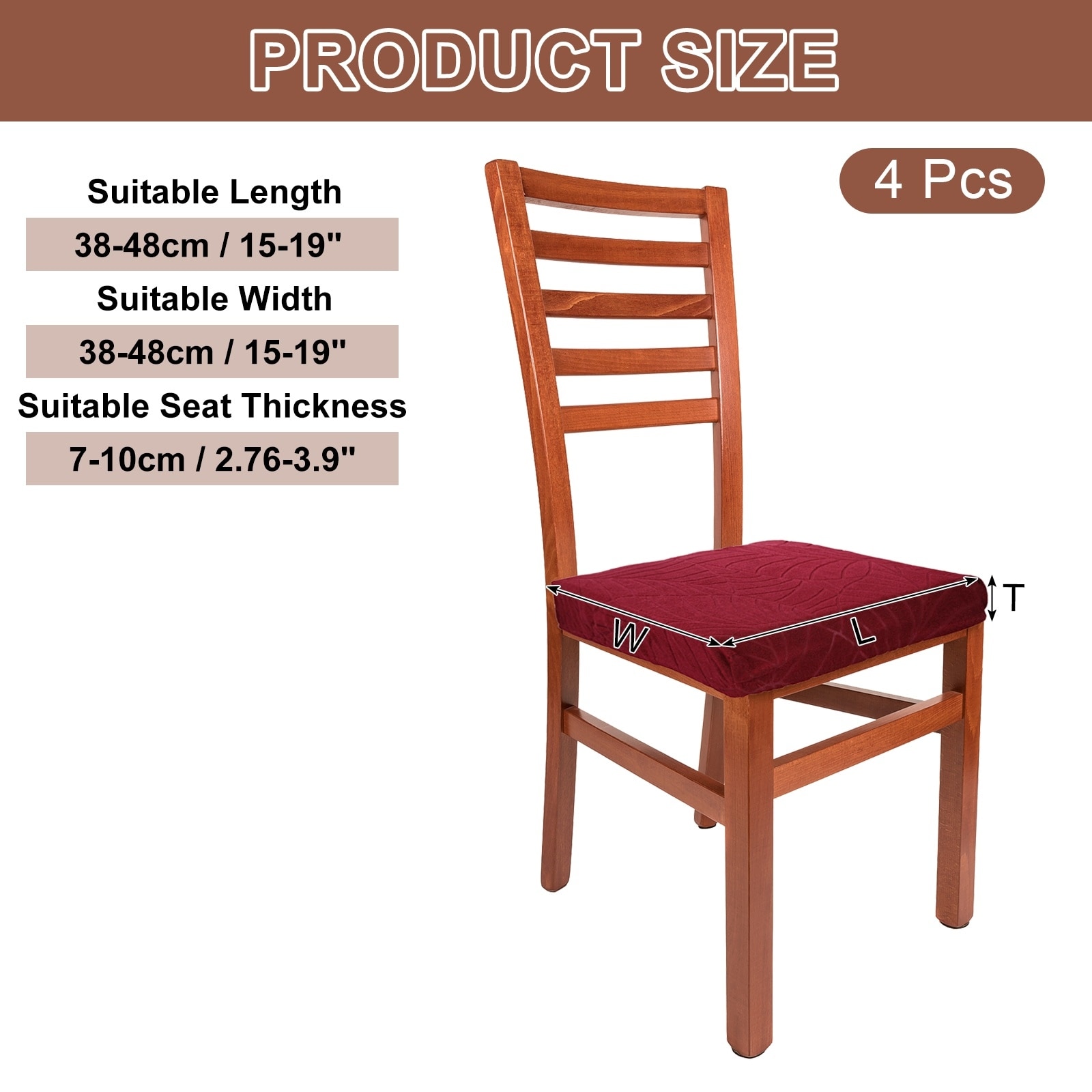 Stretch Seat Covers, Jacquard Dining Room Chair Seat Slipcover Washable Removable Cushion Protector, Leaf Pattern