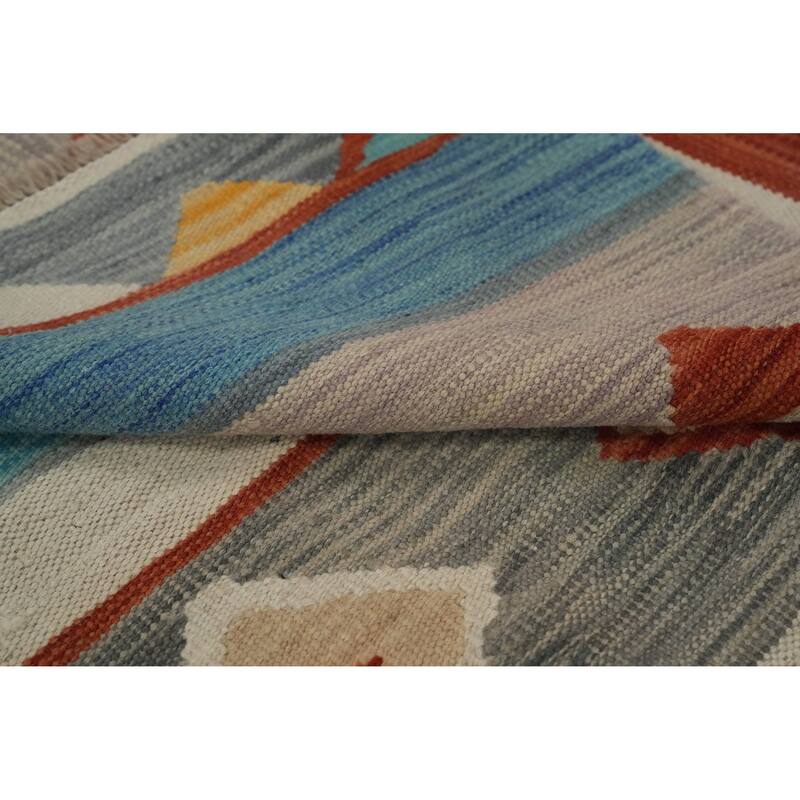 Hand Woven Oriental 100% Wool Carpet Southwestern Tribal Beige & Ivories Kilim Area Rug - 8' 10'' X 5' 7''