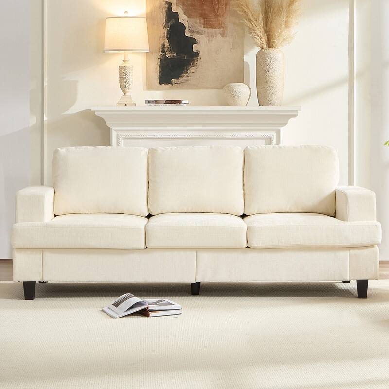 Mixoy W82" Chenille Straight Sectional Sofa,Cloud Sleeper Comfy Upholstered 3-Seater Sofa Couch - BEIGE - Symmetrical