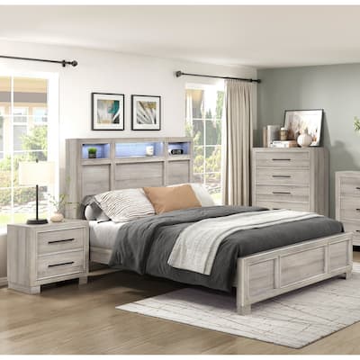Bedroom Furniture Gray Finish Bed Chest Nightstand 3pc Set