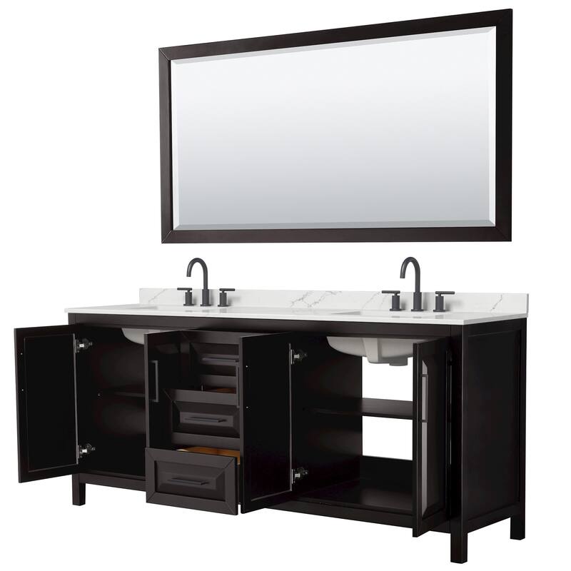 Daria 80-inch Double Vanity, 3 Hole Quartz Top, 70-inch Mirror