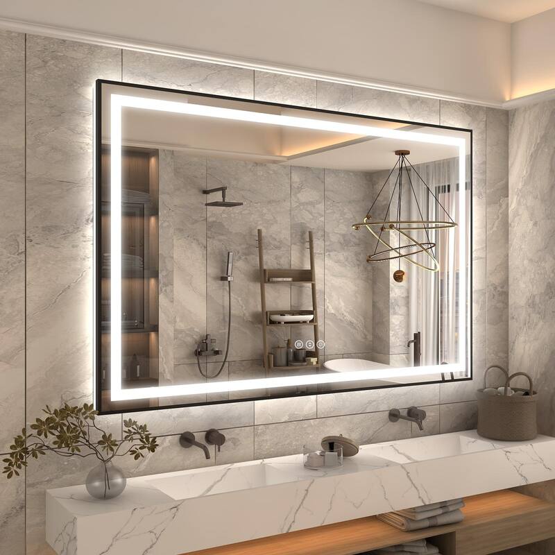 KIOTEE Black Metal Frame Front & Back LED Lighted Anti-Fog Tempered Glass Bathroom Vanity Mirror with ETL and 3 Years Warranty - 60x40