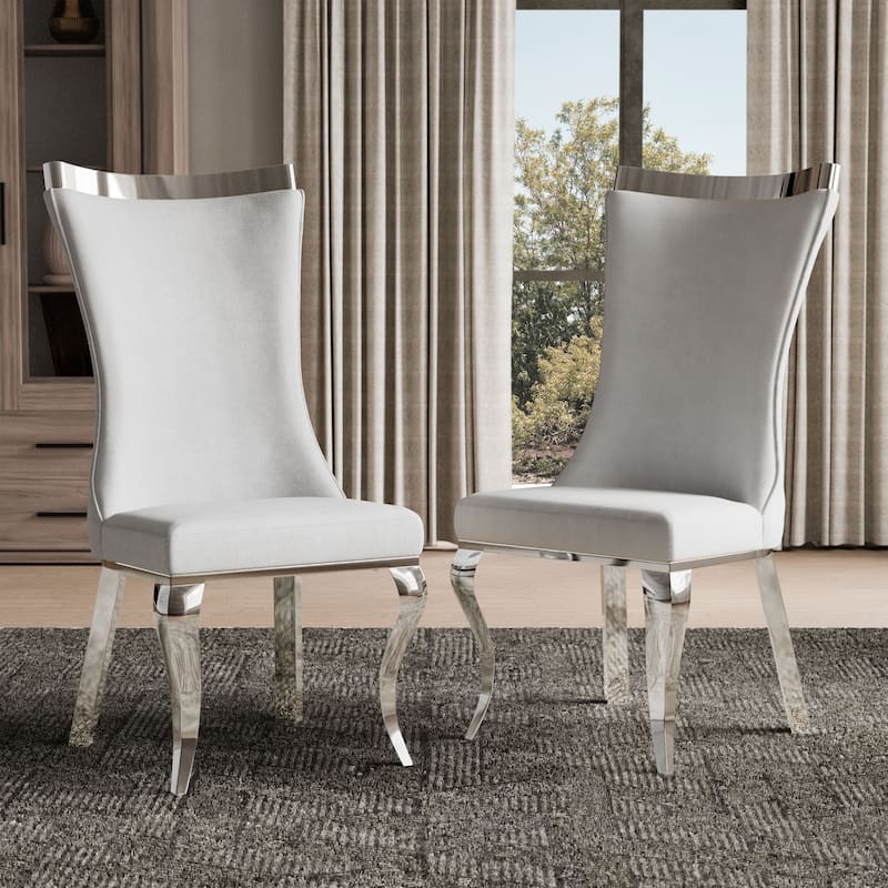 Furniture of America Thaddeus Glam Velvet High Back Side Chair (Set of 2) - White & Silver