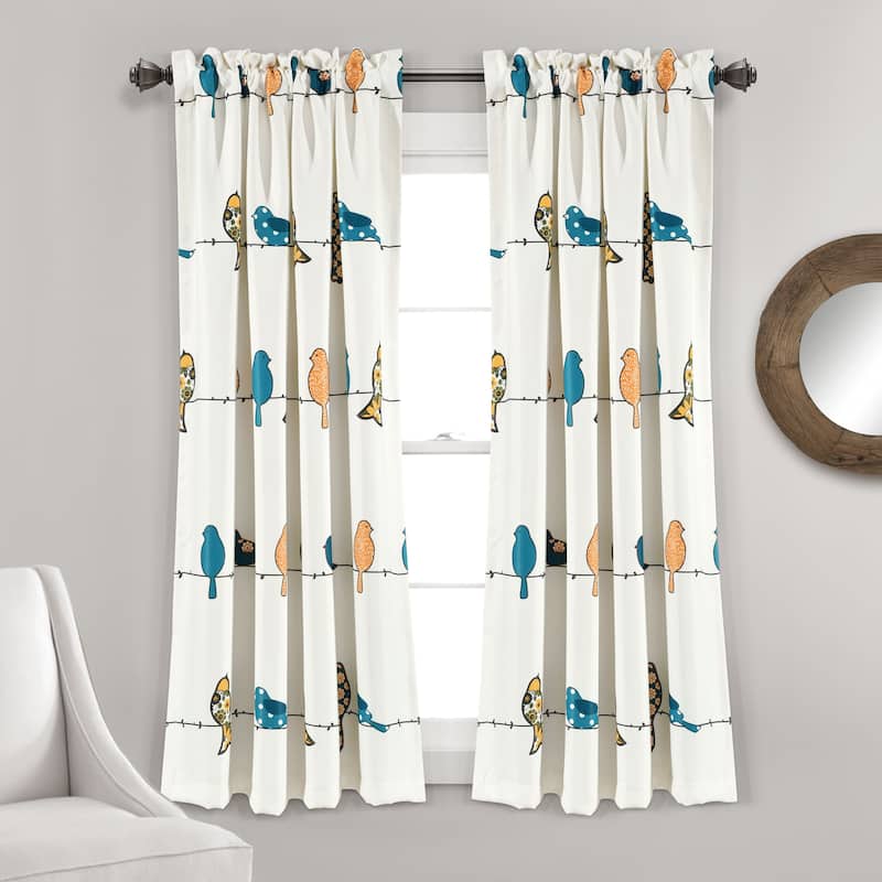 Lush Decor Rowley Birds Room Darkening Curtain Panel Pair - 52"W x 63"L - Multi-color