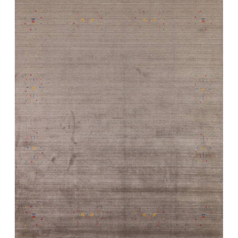 Earth Tone Gabbeh Indian Square Area Rug Silk Carpet - 8'2" X 8'5"