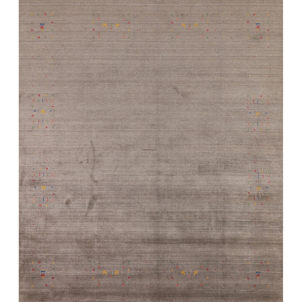 Earth Tone Gabbeh Indian Square Area Rug Silk Carpet - 8'2" X 8'5"