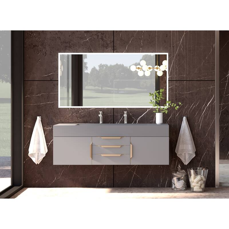 Nile 60" Wall Mounted Bathroom Vanity Set with Gray Solid Surface Top
