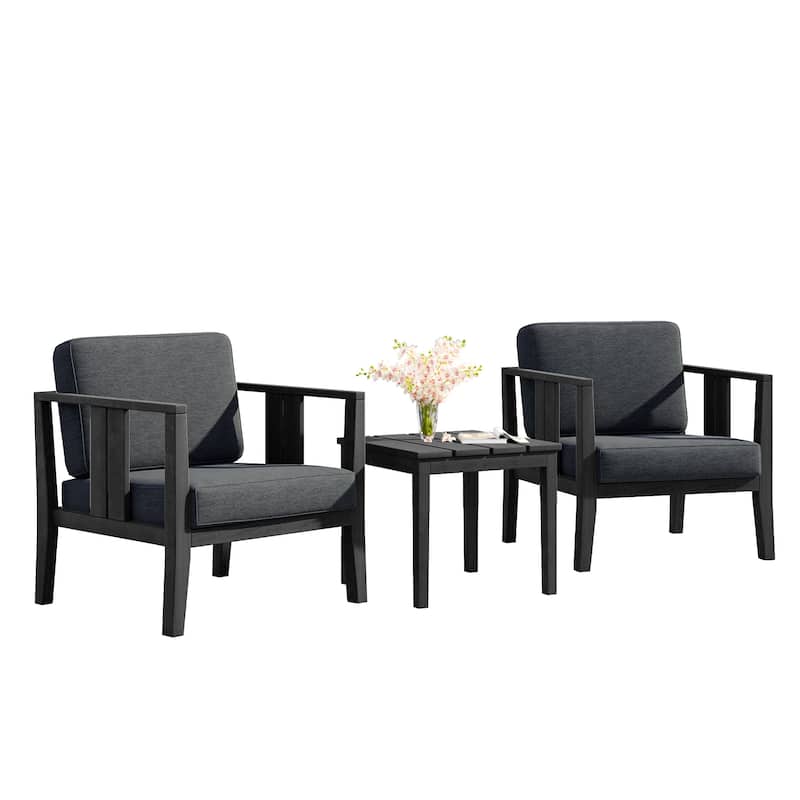 Uixe 3-piece Teak Solid Wood Outdoor Arm Chairs with Side Table Set