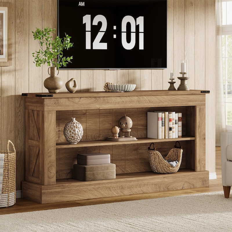 63" Farmhouse TV Stand for 75-Inch TV - Natural