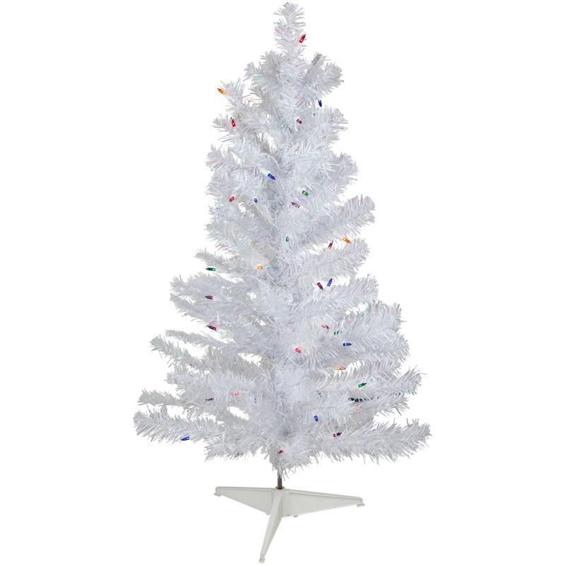 3' Pre-lit White Iridescent Pine Artificial Christmas Tree - Multi