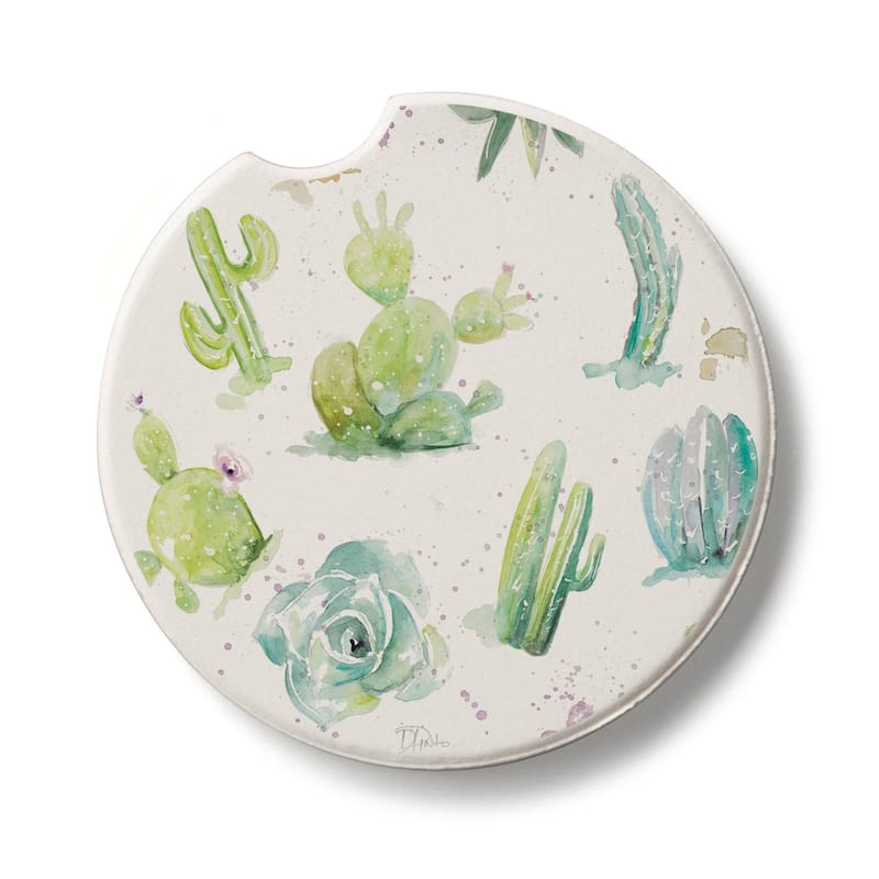 Desert Garden 2 Pack Absorbent Stone Coaster for Vehicle Cup Holder 2.6” Diameter Manufactured in The USA - Multi