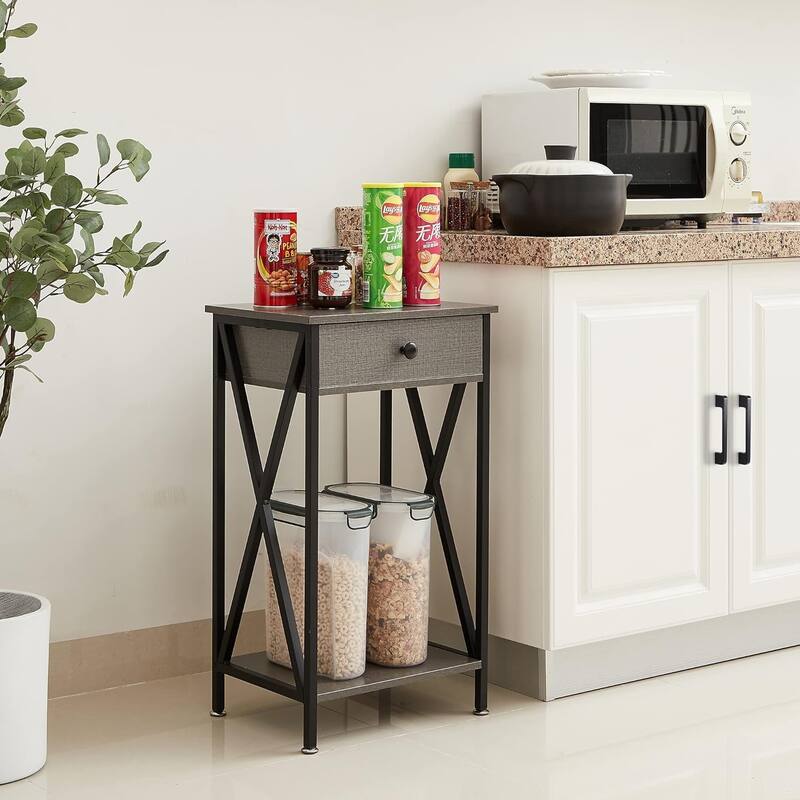 VECELO 28 Inch Modern End Table Space and Drawer Night Stand X-Design Nightstands for Living Room - Hemp Grey