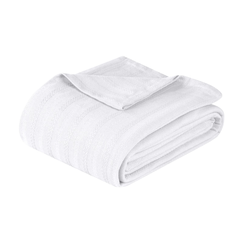 Superior Clara Cotton Textured Striped Lightweight Woven Blanket - Twin - White