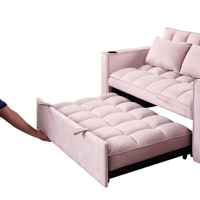 4-1 Multi-Functional Sofa Bed, 55.3" Sleeper Sofa Bed with Cup Holder & USB Port, Convertible Sleeper Couch Bed for Living Room