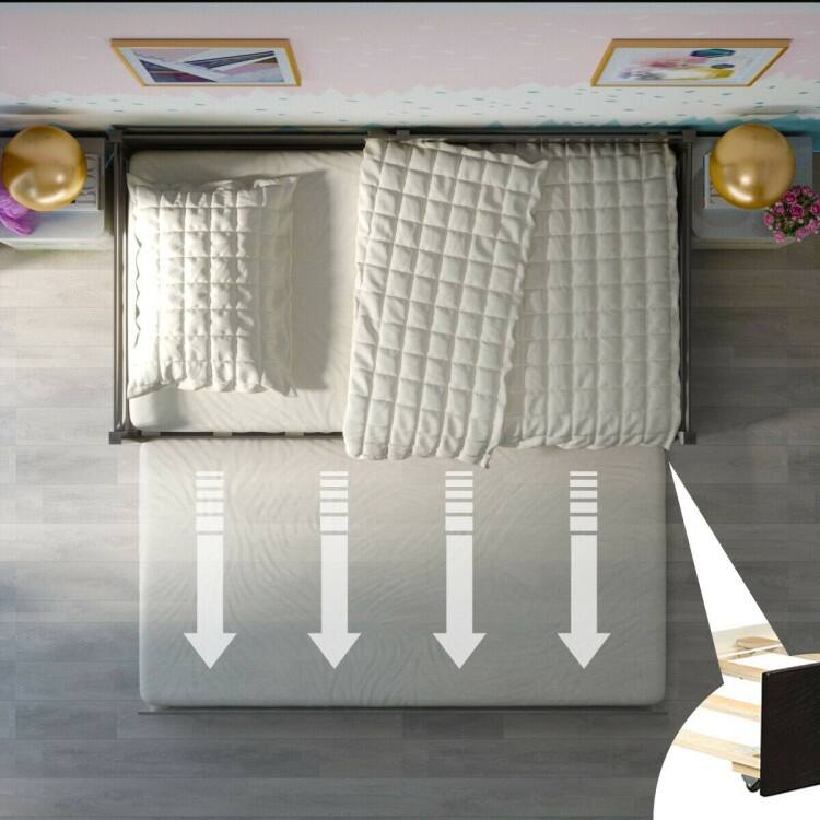 Metal Twin Size Trundle Platform Bed Frame with Wooden Slat Support and Space-Saving Design
