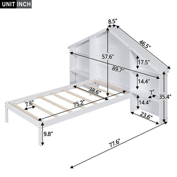 White Twin Size Wood Platform Bed with House-Shaped Headboard and Built-in LED Lighting