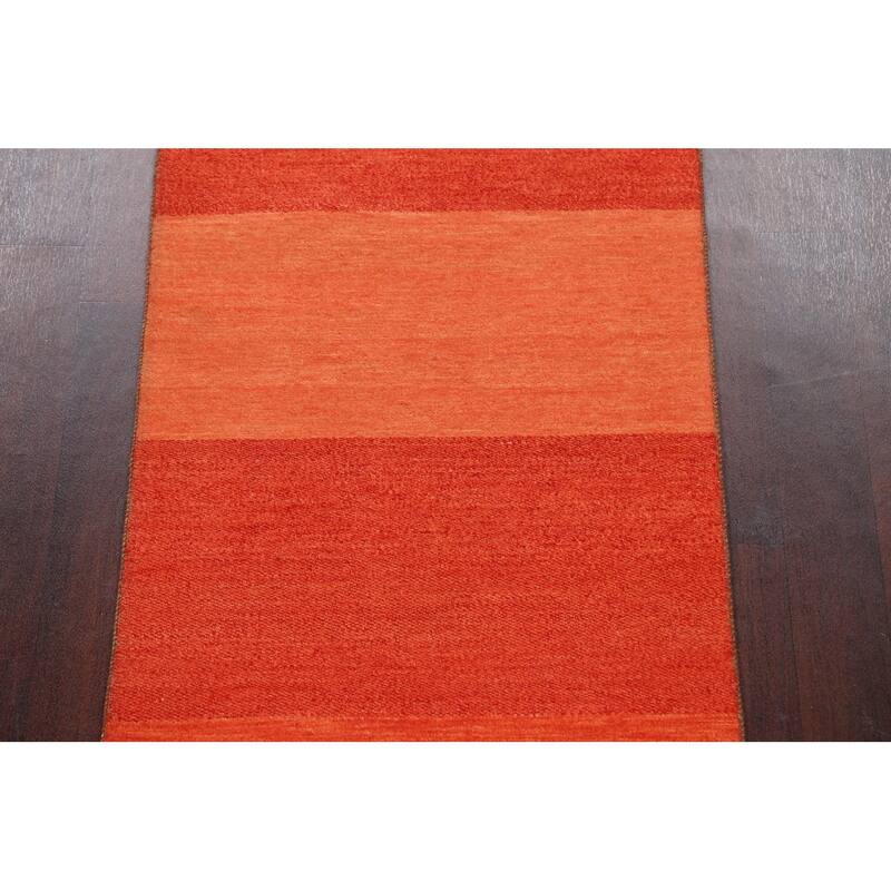Striped Contemporary Gabbeh Kashkoli Oriental Wool Runner Rug Handmade - 2'7" x 12'8"