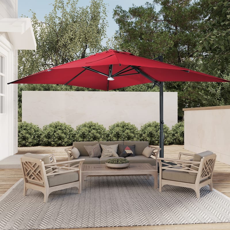 10 x 13ft Patio Cantilever Market Umbrella with Bluetooth Lights