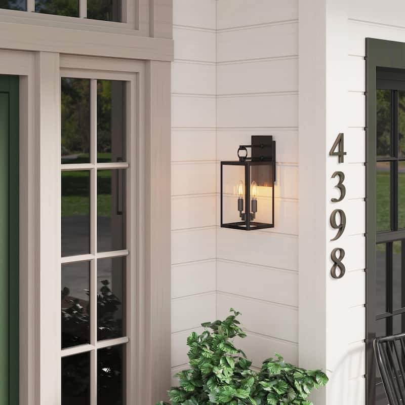 Nathan James Ferris Outdoor Black Wall Sconce Light Fixture with Iron Frame and Glass