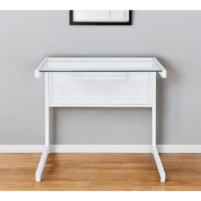 HomeRoots 33" Clear and White Glass and Stainless Steel Writing Desk