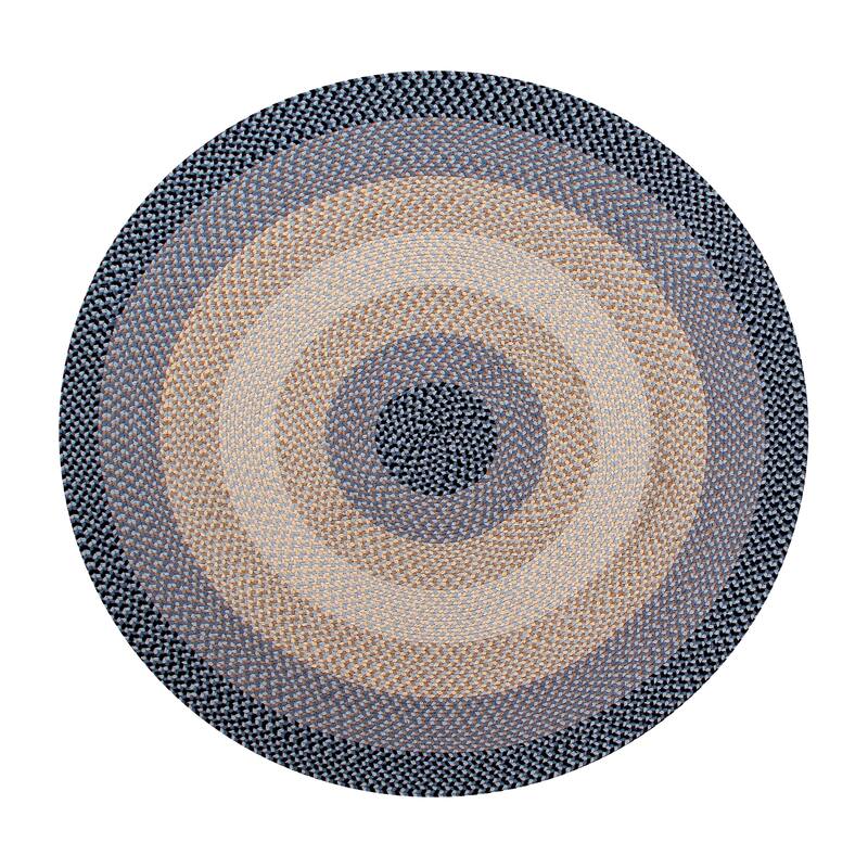 Better Trends Woodbridge Braid 100% Wool Stain Resistant, Double Sided Reversible Oval Indoor Area Utility Rug - 72" Round - Blue