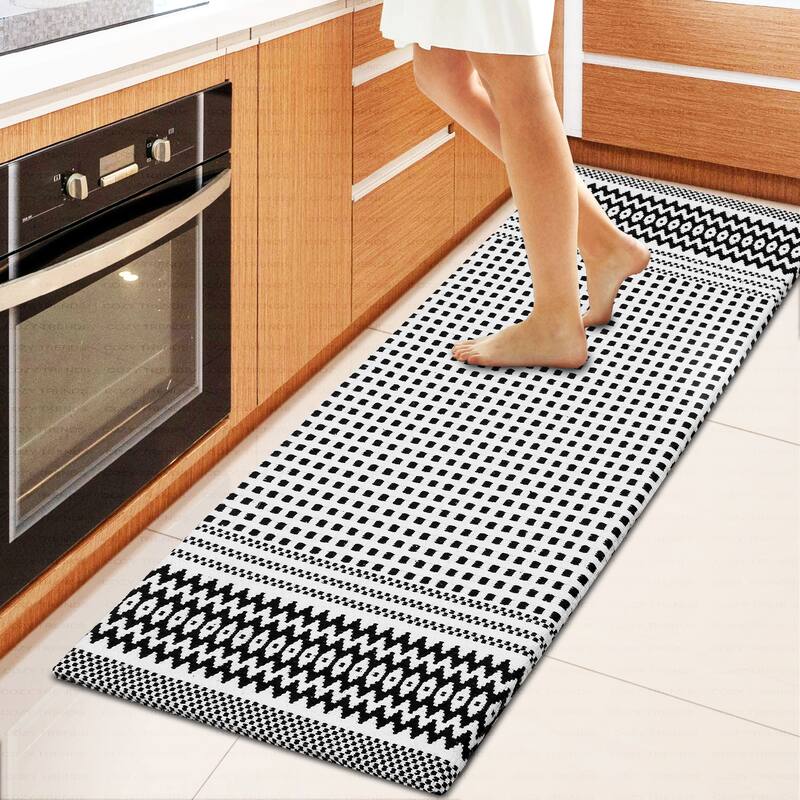 Kitchen Runner Rug/ Mat Cushioned Cotton Hand Woven Anti-Fatigue Mat Kitchen/Bathroom/Bed side 18x48'' - 18''x48'' - Box Black